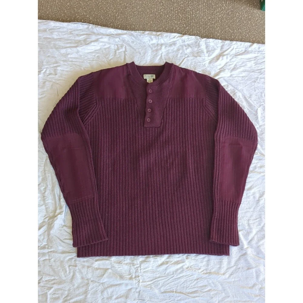 LL Bean Commando Henley Merino Wool Burgundy Red Sz XLT Fits‎ Lg Tall Pullover